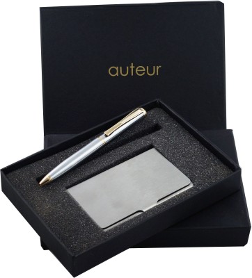 auteur 2-in-1, Gift Set,A Ball Pen, A Premium RFID Safe Card Wallet, In Silver Color Metal Pen & PU Leather Body ATM/Debit/Credit/Visiting Card Holder, Packed in an Attractive Box. Pen Gift Set(Pack of 2, Blue)