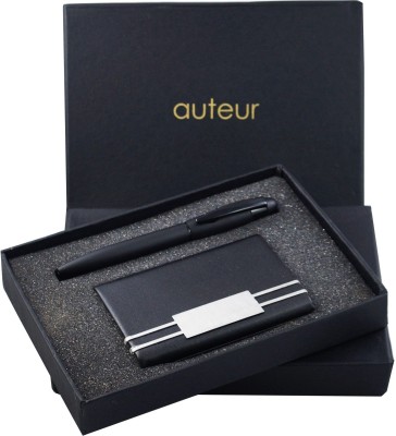 auteur 2-in-1, Gift Set,A Roller Ball Pen, A Premium RFID Safe Card Wallet, In Black Color Metal Pen & PU Leather Body ATM/Debit/Credit/Visiting Card Holder, Packed in an Attractive Box. Pen Gift Set(Pack of 2, Blue)