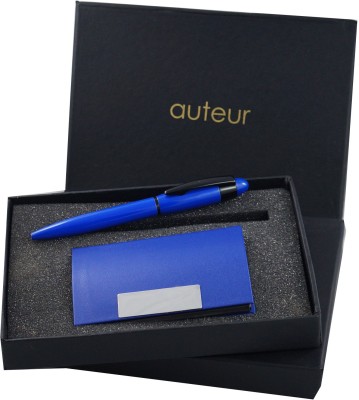 auteur 2-in-1, Gift Set,A Ball Pen, A Premium RFID Safe Card Wallet, In Blue Color Metal Pen & PU Leather Body ATM/Debit/Credit/Visiting Card Holder, Packed in an Attractive Box. Pen Gift Set(Pack of 2, Blue)