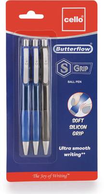 cello Butterflow S Grip Ball Pen  (Pack of 3, Blue, Black)