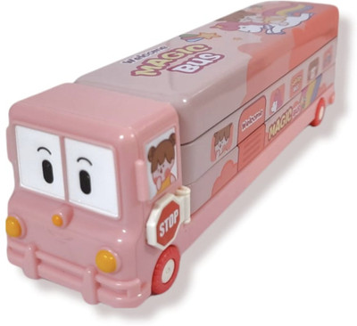 Stakipo Double Capacity Space Bus Metal Pencil Box Moving Tyres & Integrated Sharpener Magic Bus Unicorn Art Metal Pencil Box(Set of 1, Pink)