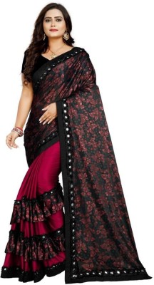 Dream Clouds Embellished, Floral Print Bollywood Lycra Blend Saree(Black)