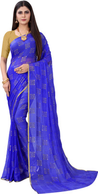 Florona Enterprise Printed Bollywood Chiffon Saree(Blue)