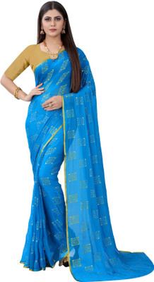 Florona Enterprise Printed Bollywood Chiffon Saree(Light Blue)