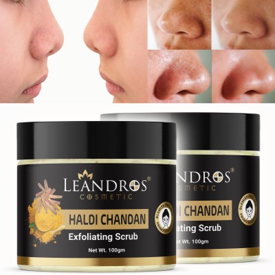 leandros HALDI CHANDAN Scrub For Face & Body (100GR ) | Revitalizing Tan Removal Scrub | Cleanser Scrub For Deep Exfoliation | Dead Skin Remover Scrub | Blackhead Remover Scrub | Skin Brightening Lightening | PACK OF 2 | Scrub(200 g)