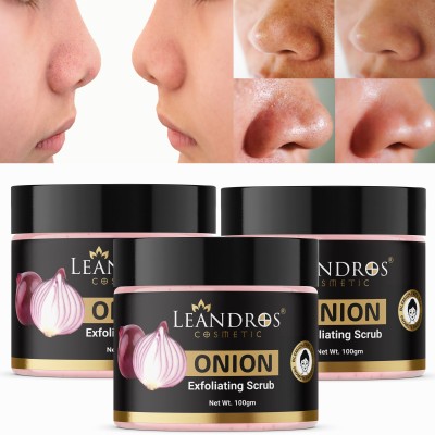 leandros ONION Scrub For Face & Body (100GR ) | Revitalizing Tan Removal Scrub | Cleanser Scrub For Deep Exfoliation | Dead Skin Remover Scrub | Blackhead Remover Scrub | Skin Brightening Lightening | PACK OF 3 | Scrub(300 g)