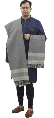 Sprha Wool Checkered Men, Women Shawl(White)