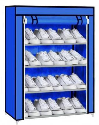 GlowSilk 4 Layer For Home Shoe Stand Metal Organizer Plastic Collapsible Shoe Rack Metal Shoe Stand(Blue, 4 Shelves, DIY(Do-It-Yourself))