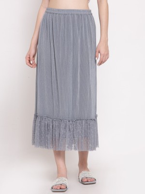 LELA Embellished Women A-line Grey Skirt
