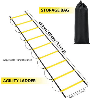 L'AVENIR SPORTS 4Meter / 9 Rungs Speed/Agility Ladder for Speed, Training, Stamina Building Speed Ladder(Yellow)