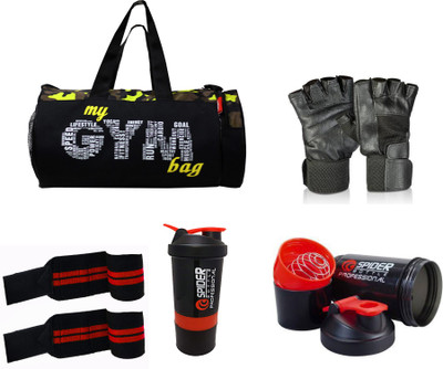 L'AVENIR FITNESS MY GYM BAG (CAMOUFLAGE PATTERN) + GYM Shaker + Wrist Wrap + GLOVES Fitness Accessory Kit Kit
