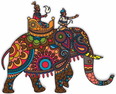 CVANU 69 cm Colorful Elephant & The King Ride Mandala Pattern Design Wall Sticker to Increase Charm of Your Wall_C07 Self Adhesive Sticker(Pack of 1)