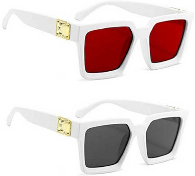 shadz Retro Square, Rectangular Sunglasses(For Men & Women, Grey, Red)