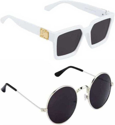 shadz Retro Square, Round Sunglasses(For Men & Women, Black, Grey)