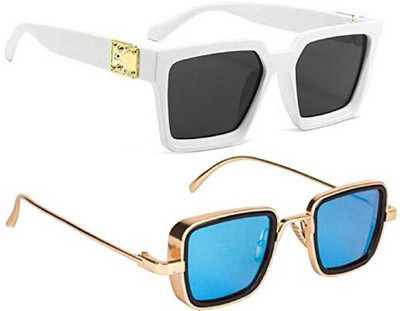 shadz Retro Square, Rectangular Sunglasses(For Men & Women, Blue, Black)