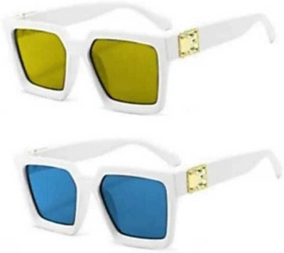 sunwear Retro Square Sunglasses(For Men & Women, Yellow, Blue)