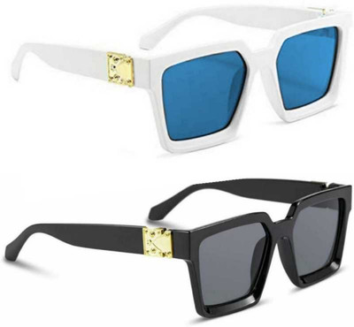 shadz Retro Square, Rectangular Sunglasses(For Men & Women, Blue, Black)