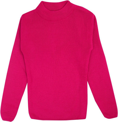 NeuVin Solid Round Neck Casual Girls Pink Sweater