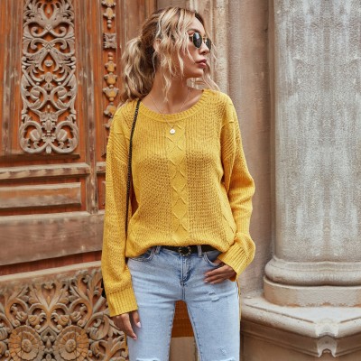 Urbanic Solid Round Neck Casual Women Yellow Sweater