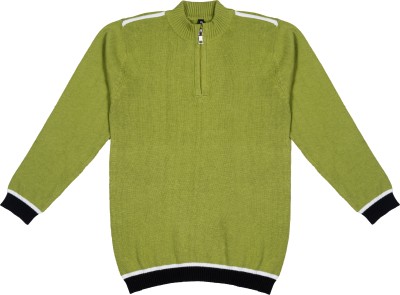 Clothify Solid High Neck Casual Boys Green Sweater