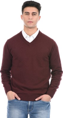 London Fog Solid V Neck Casual Men Maroon Sweater