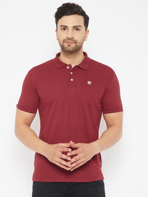 The Million Club Solid Men Polo Neck Maroon T-Shirt