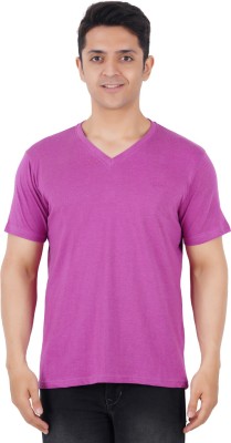 Frang Solid Men V Neck Purple T-Shirt