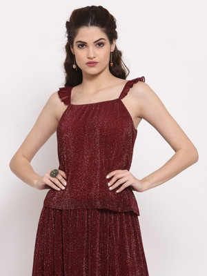 LELA Party Solid Women Maroon Top
