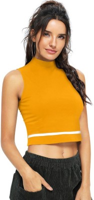 Dream Beauty Fashion Casual Color Block, Solid Women Yellow Top