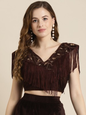 Shae by SASSAFRAS Party Embroidered Women Brown Top