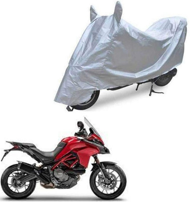 Oshotto Waterproof Two Wheeler Cover for Ducati Dust and Water Proof Double Mirror Pocket Silvertech Bike Body Cover for Yamaha Saluto Rx(Silver)
