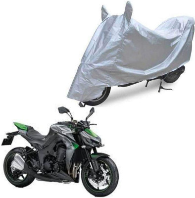 Oshotto Waterproof Two Wheeler Cover for Kawasaki Dust and Water Proof Double Mirror Pocket Silvertech Bike Body Cover for Hero Ignitor(Silver)