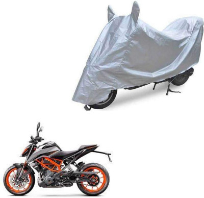Oshotto Waterproof Two Wheeler Cover for KTM Dust and Water Proof Double Mirror Pocket Silvertech Bike Body Cover for Hero Glamour FI(Silver)
