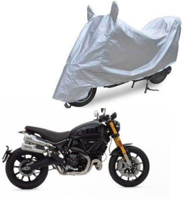 Oshotto Waterproof Two Wheeler Cover for Ducati Dust and Water Proof Double Mirror Pocket Silvertech Bike Body Cover for Bajaj Pulser 150(Scrambler 1100, Silver)