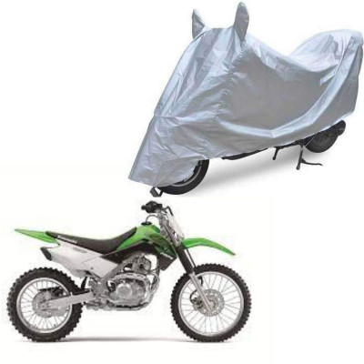 Oshotto Two Wheeler Cover for Kawasaki Dust and Water Proof Double Mirror Pocket Silvertech Bike Body Cover for Honda Shine(KLX 140, Silver)