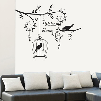 walkart 85 cm Wall Sticker-Welcome Home And Birds nesting Design Self Adhesive Sticker(Pack of 1)