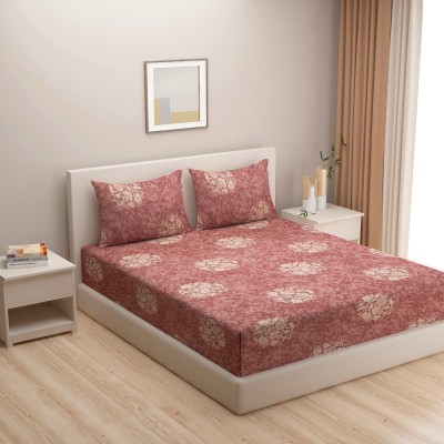 SWAYAM 200 TC Cotton Double Floral Fitted (Elastic) Bedsheet(Pack of 1, Brown,White)