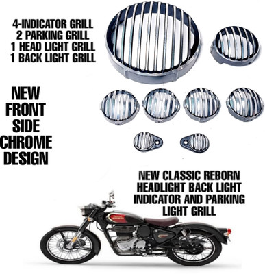 imad NEW ROYAL ENFIELD CLASSIC CHROME GRILL SET Bike Headlight Grill(Multicolor)