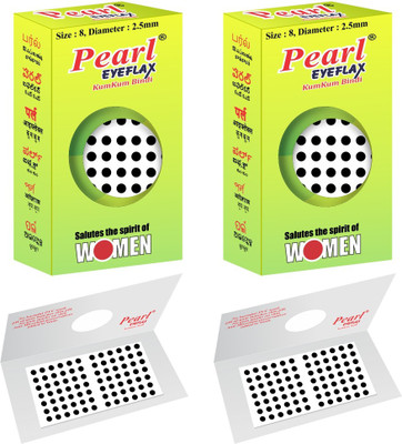 PEARL EYEFLAX Kumkum Bindi Black Round PACK OF 2 with 15 Flaps Each Box (Size 8 Diameter 2.5mm, Black Round) Forehead Black Bindis(Stick On)