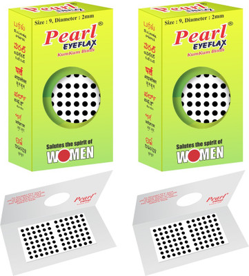 PEARL EYEFLAX Kumkum Bindi Black Round PACK OF 2 with 15 Flaps Each Box (Size 9 Diameter 2mm, Black Round) Forehead Black Bindis(Stick On)