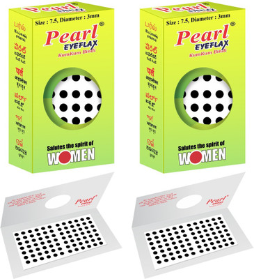 PEARL EYEFLAX Kumkum Bindi Black Round PACK OF 2 with 15 Flaps Each Box (Size 7.5 Diameter 3mm, Black Round) Forehead Black Bindis(Stick On)