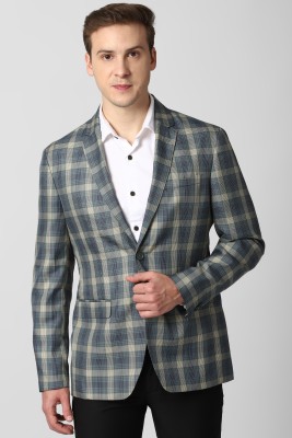 PETER ENGLAND Checkered Single Breasted Formal Men Blazer(Green)