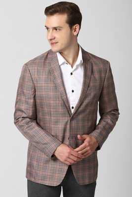 PETER ENGLAND Checkered Single Breasted Formal Men Blazer(Beige)