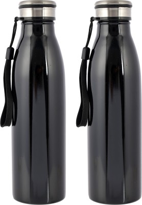 KUBER INDUSTRIES Stainless Steel Fridge Water Bottle, 750 ML- Pack of 2 (Black)-HS42KUBMART25195 750 ml Bottle(Pack of 2, Black, Steel)