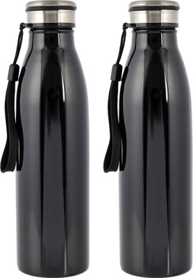 KUBER INDUSTRIES 750 ml Steel Bottle(Pack of 2, Black)