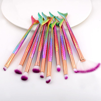 BELLA HARARO Soft Bristles Fish Tail 10 Pcs Mermaid Makeup Brush Set For Foundation | Eyebrow | Eyeliner | Blush | Concealer | Lips etc. Cosmetic Brushes(Pack of 10)