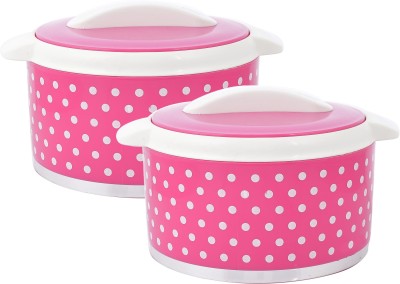 KUBER INDUSTRIES Dot Printed Inner Steel Casserole With Lid, 2500ml- Pack of 2 (Pink)-HS42KUBMART25043 Pack of 2 Serve Casserole Set(2500 ml)