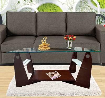 ELTOP Engineered Wooden Furniture Center/Tea Table with Glass Coffee Table  (Finish Color - Brown, DIY(Do-It-Yourself))