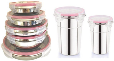 Dynore Steel Utility Container  - 400 ml, 600 ml(Pack of 7, Silver)