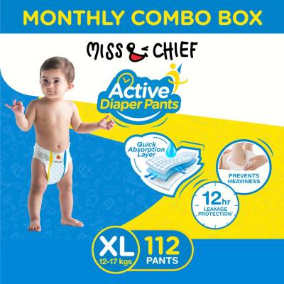 Miss &amp; Chief by Flipkart Active Diaper Pants - Monthly Combo Box - XL  (112 Pieces)